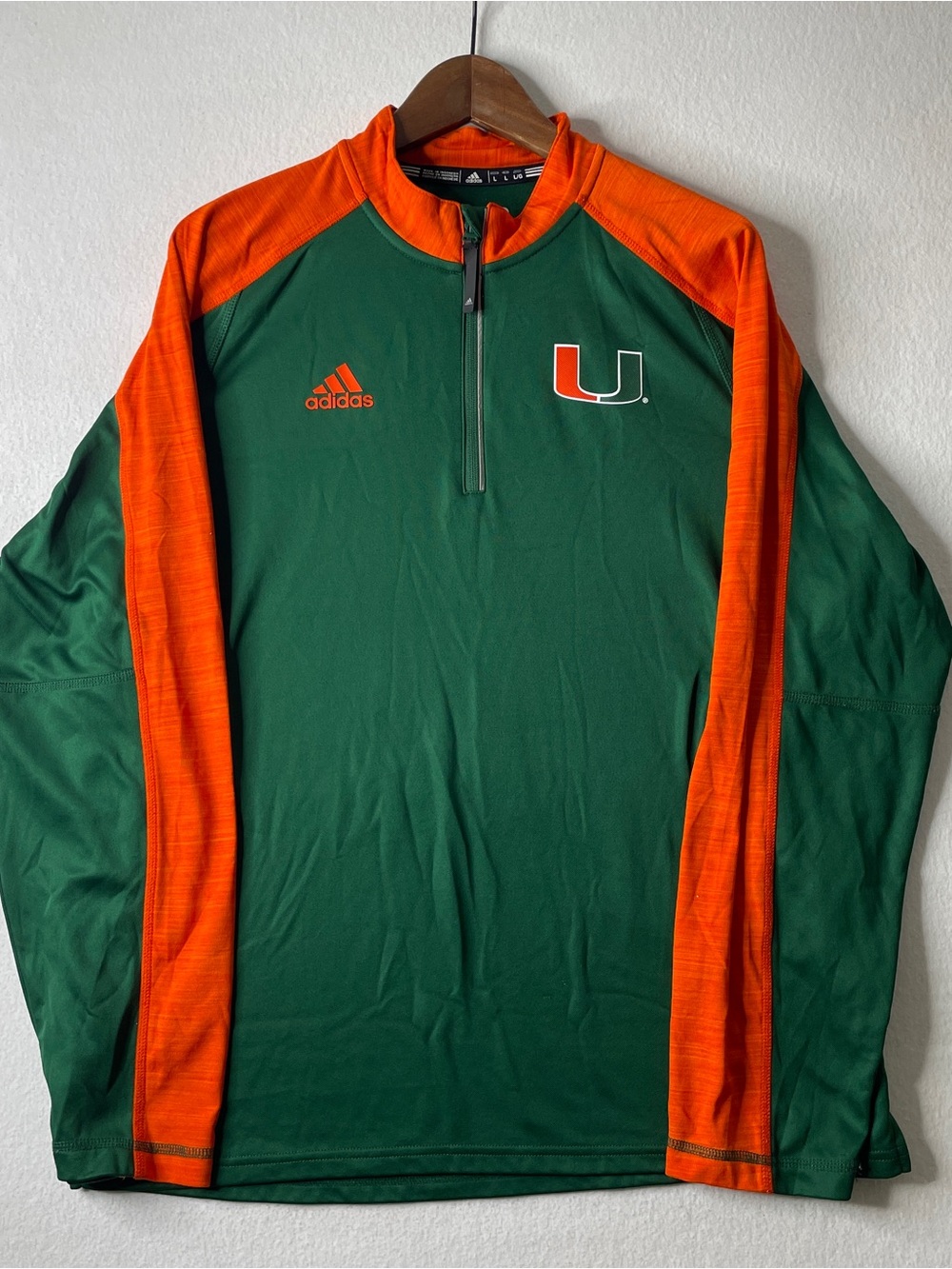 Adidas Miami Hurricanes Quarter Zip Pullover Mens Large Green Orange Collegiate
